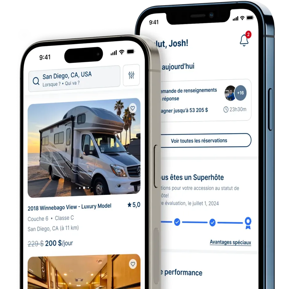 Aperçu de l'application mobile RVezy