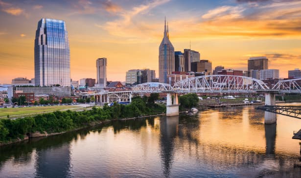 Aerial view of Nashville at the golden hour