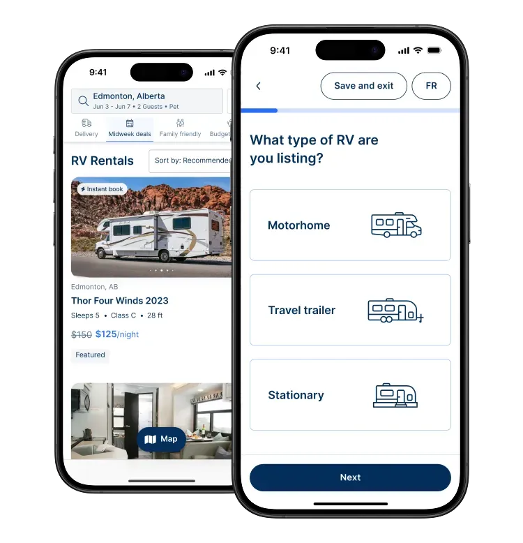 Screenshots of the RVezy platform on desktop, tablet, and mobile showing how easy it is to rent your RV online