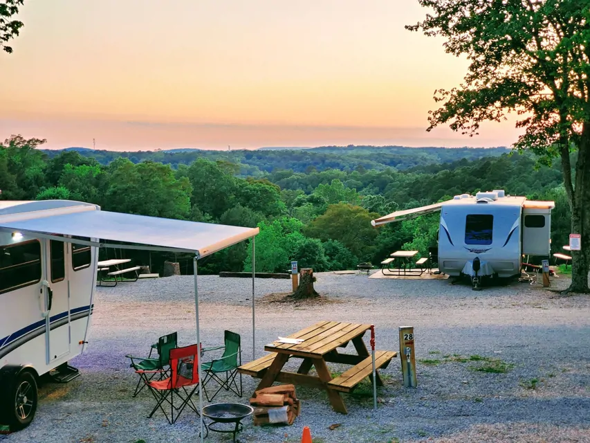 River camping A view of a campground and river in Arkansas