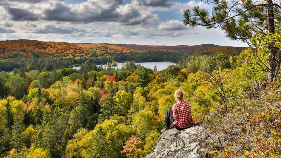 Algonquin Provincial Park Fall Woman looking over Algonquin Provincial Park