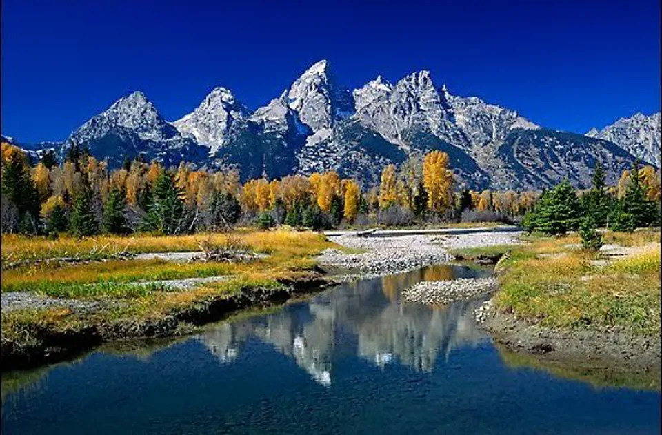 Grand Teton Mountains with snow in the fall