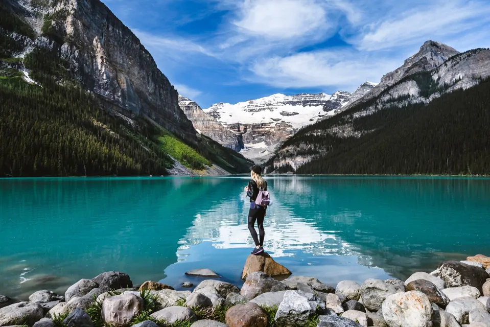 Woman looking at Lake Louise