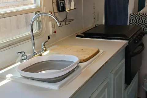Nikki's cozy, kid friendly, pet friendly trailer. 