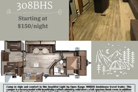 Adventure Awaits Open Range 308BHS Bunkhouse Series Travel Trailer