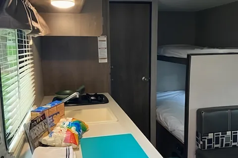 Lantern sleeps 5 and tows easy! Smart TV and on-demand hot water, tiny home on wheels.