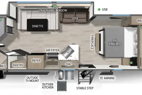 Spacious Bunkhouse - Sleeps 9 -Grey Wolf 26DBH Travel Trailer