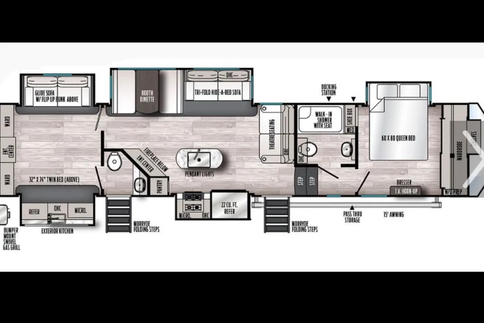 Camp with Comfort  Forest River Sandpiper 384QB0K Fifth Wheel