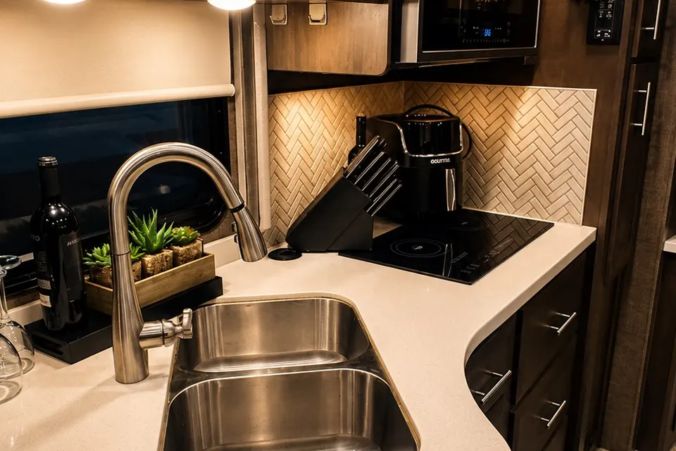 Shell Yeah! Luxury motorhome glamping-resort pool -5 mins to beach