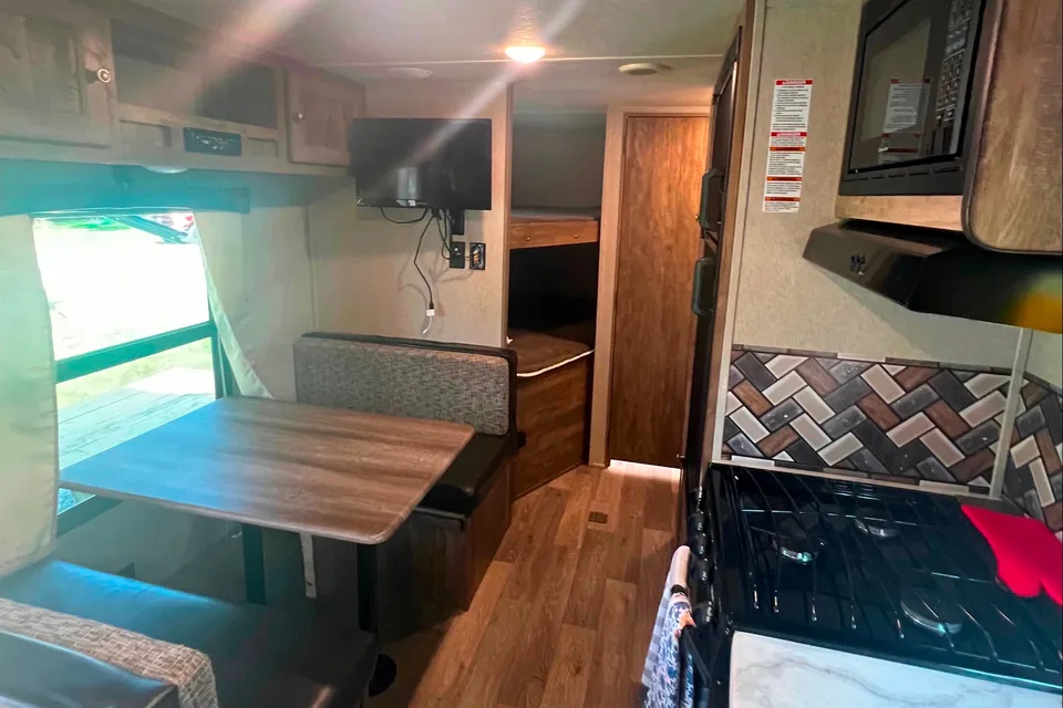 Modern family friendly travel trailer.