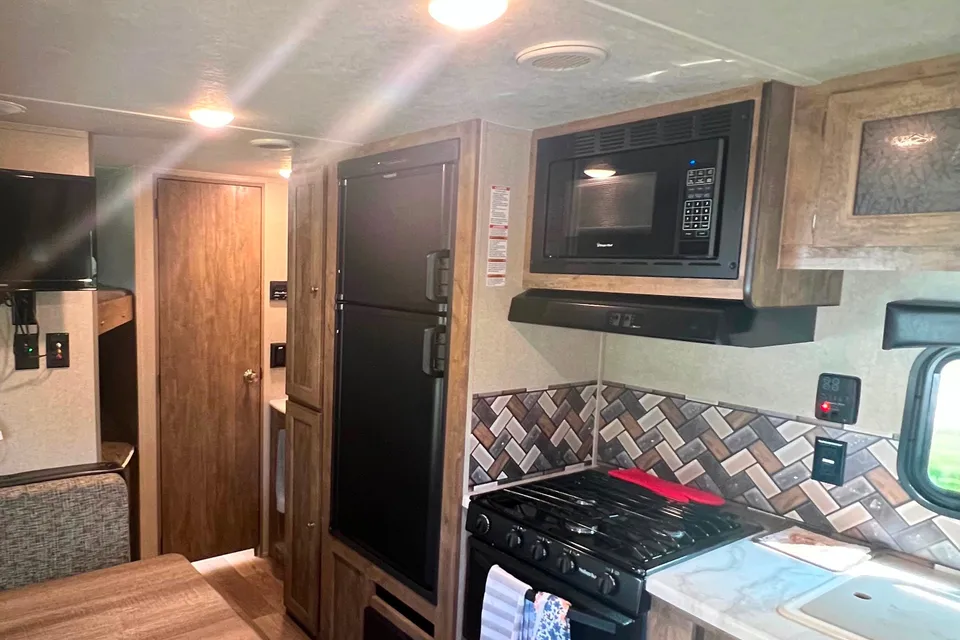 Modern family friendly travel trailer.