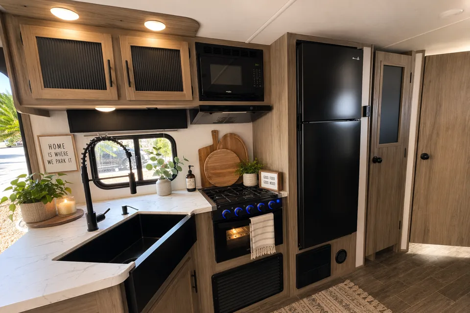 Forest River Travel Trailer private bedroom and bunkhouse