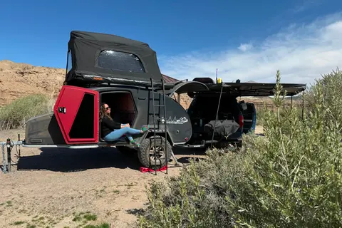 Lucy, our 2024 Escapod Voyager TOPO2 w/ FSR Premium Hybrid Roof Top Tent