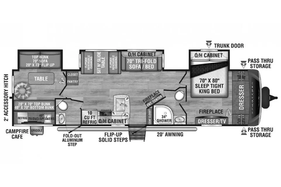 RV with Bunk Room: Bath and Half: Delivery Only ($85) No Prep Fee: Equipped