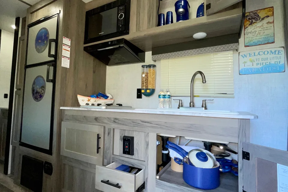 Home sweet home on a travel trailer