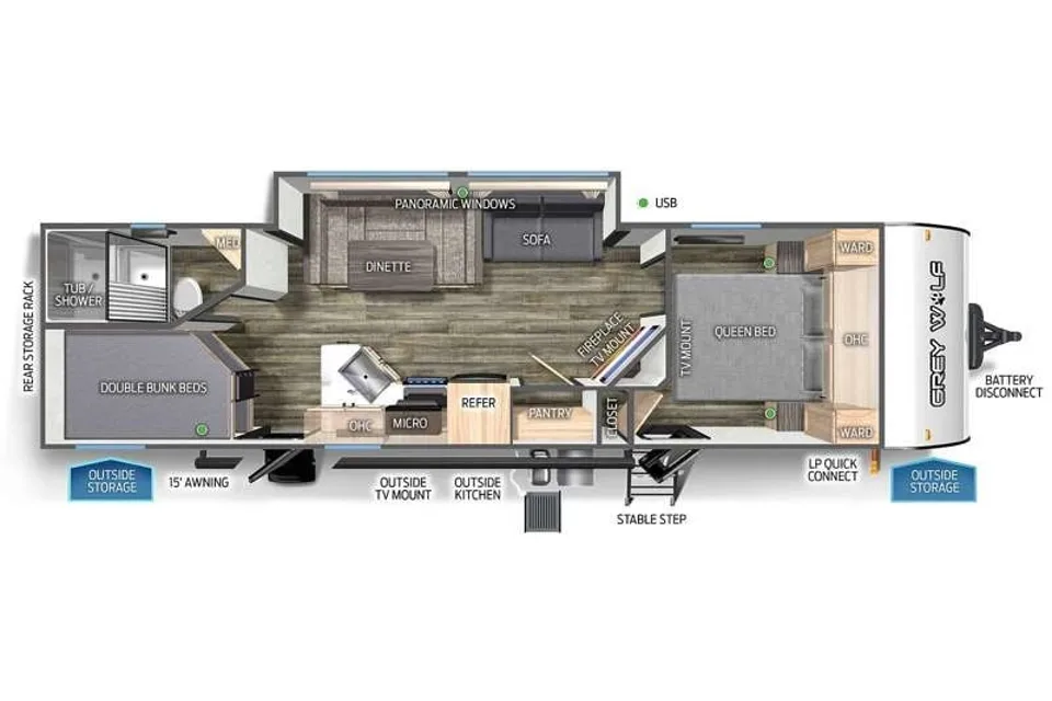 SDRV Rentals Forest River Grey Wolf 27BHC Travel Trailer