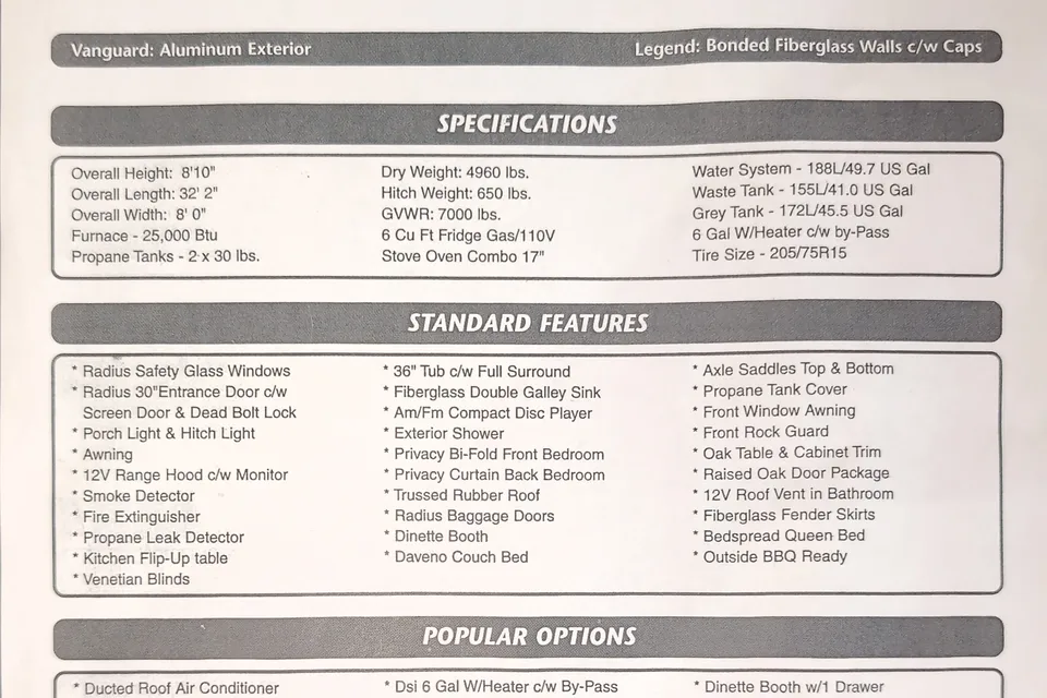 Sean's Vanguard Legend Travel Trailer