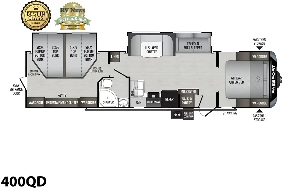 Rv Rentals Way of Life's Keystone Passport GT Series 3400QB Travel Trailer (Sleep 12) LP1