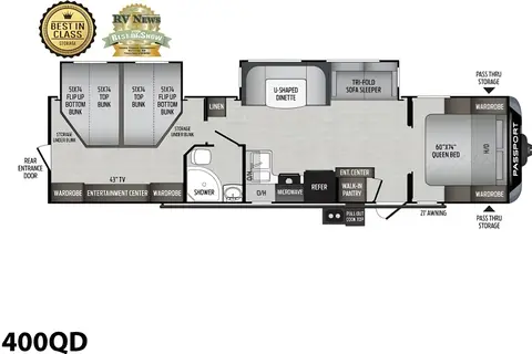 Rv Rentals Way of Life's Keystone Passport GT Series 3400QB Travel Trailer (Sleep 12) LP1