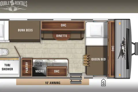 ECONOMY JAY FLIGHT with Queen Bed, Bunks, and Full Bath!