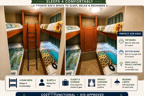 Sleeps 10 Bunkhouse RV – Built for Family Adventures, Bikes, Games & Campfire Nights 🌲🔥
