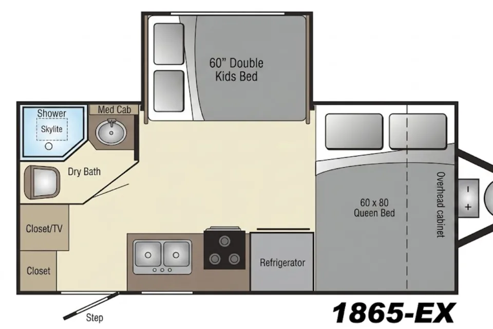 Dual-Axel Easy-Tow Single-Slide Compact Takena 1865-EX Travel Trailer