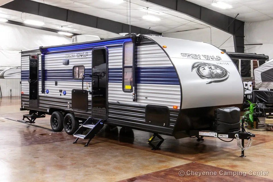 Blair and Carly's 29 ft Grey Wolf Travel Trailer with bunks and slide out